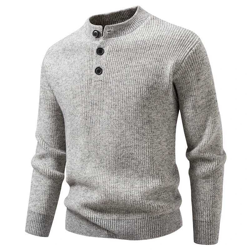 Autumn Winter Mens Solid Color Knitted Pullovers Fashion Button Stand Collar Knit Sweater Men Warm Long Sleeve Casual SweaterXJ251210