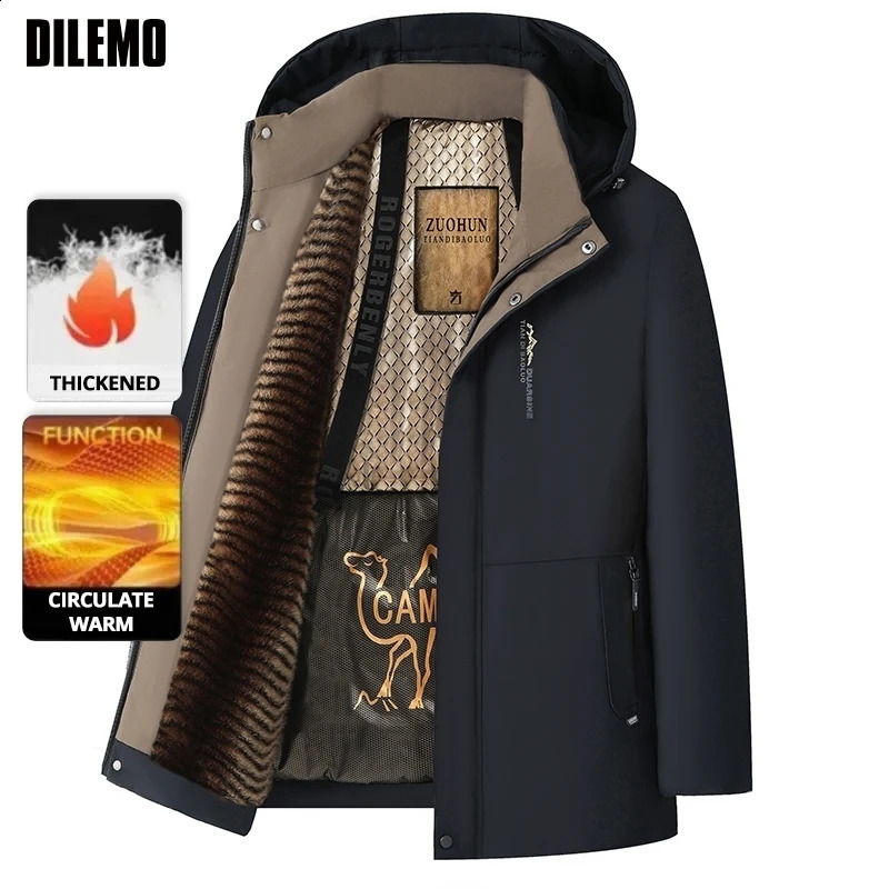 Top Grade Five Protective Tech Winter Camel Fleece Mens Parka Jacket Windbreaker Coats Heavy Plush Lining251210