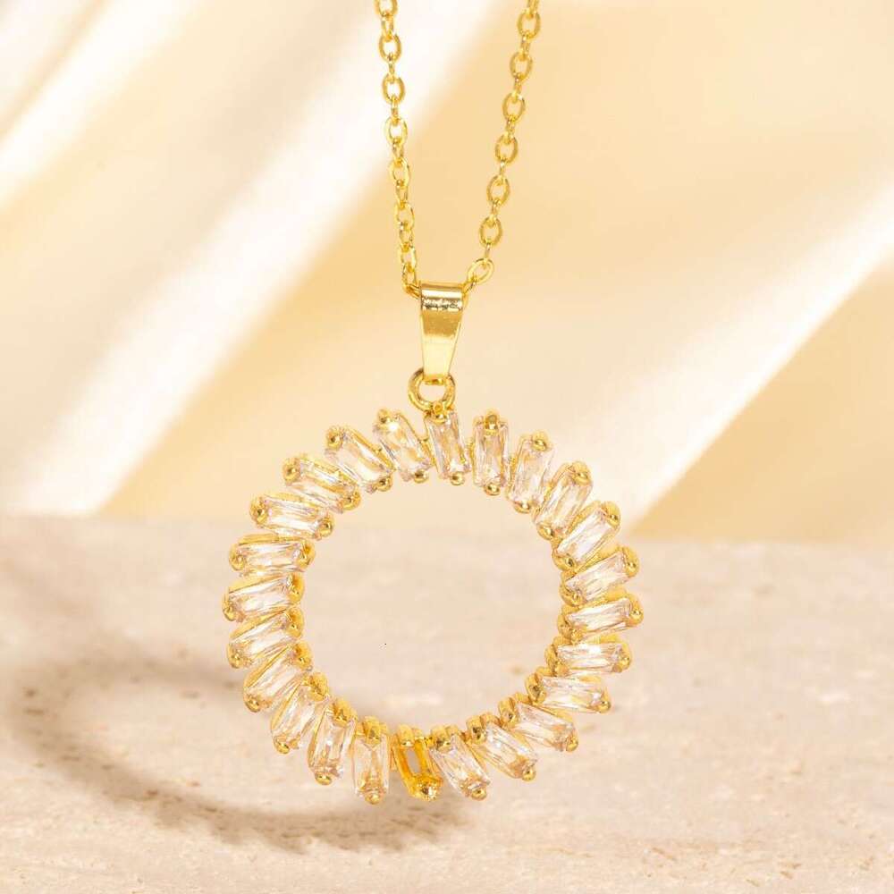 European and American Cross-Border Copper Zirconia Round Ring Elegant Exquisite Style Ins Light Luxury Versatile Jewelry High-End Necklace Non-Fadin