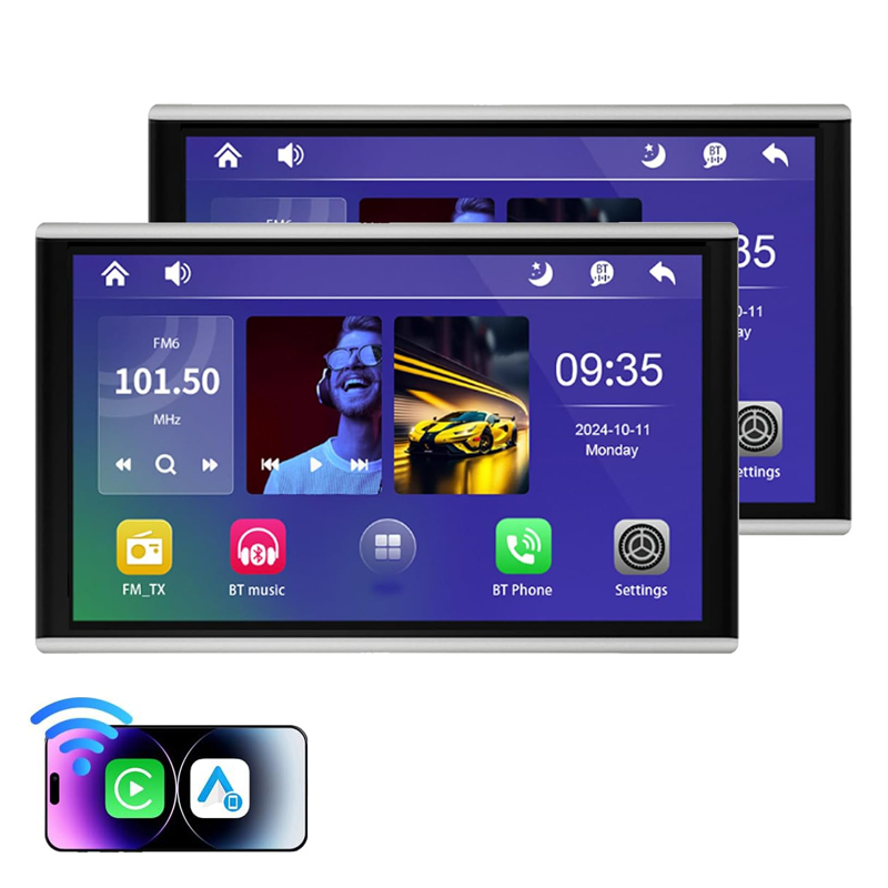 Moniteur d'appui-tête de voiture avec écran IPS Full HD de 10,1 pouces, avec lecteur vidéo et TV CarPlay Android Auto