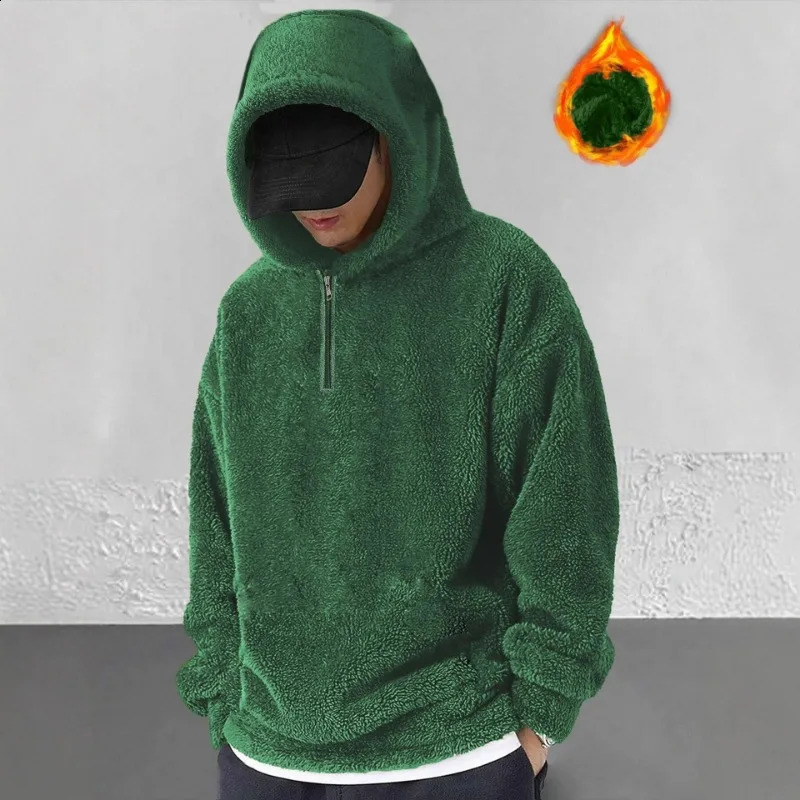 Autumn and Winter Half-zip Long-sleeved Solid Color Casual Sports Mens Hooded Sweatshirt Jacket 251205
