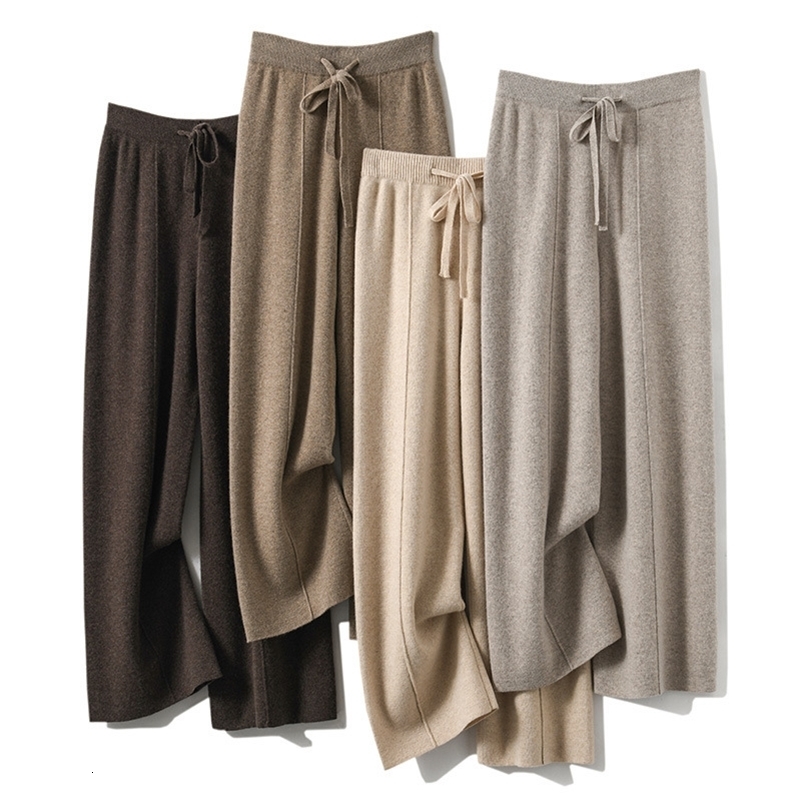 Light Cashmere Knit Wide Leg Pants Autumn and Winter Womens Fashion Loose Fit Plush Simple Casual Woolen Knit Pants251129ww