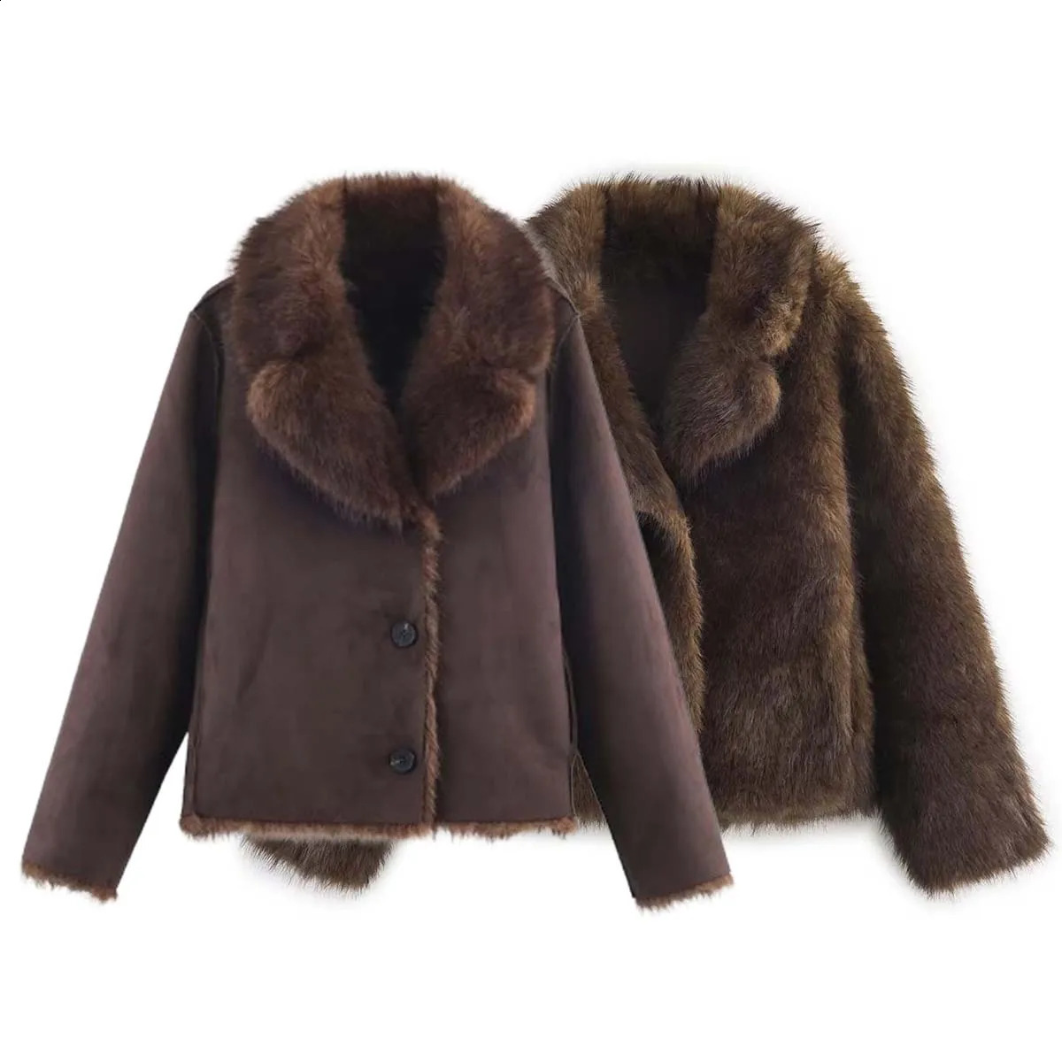 2025 Winter Womens Street Fashion Faux Fur Jackets For Women Long Sleeves Double-Sided Thick Warm Casual Coats251210
