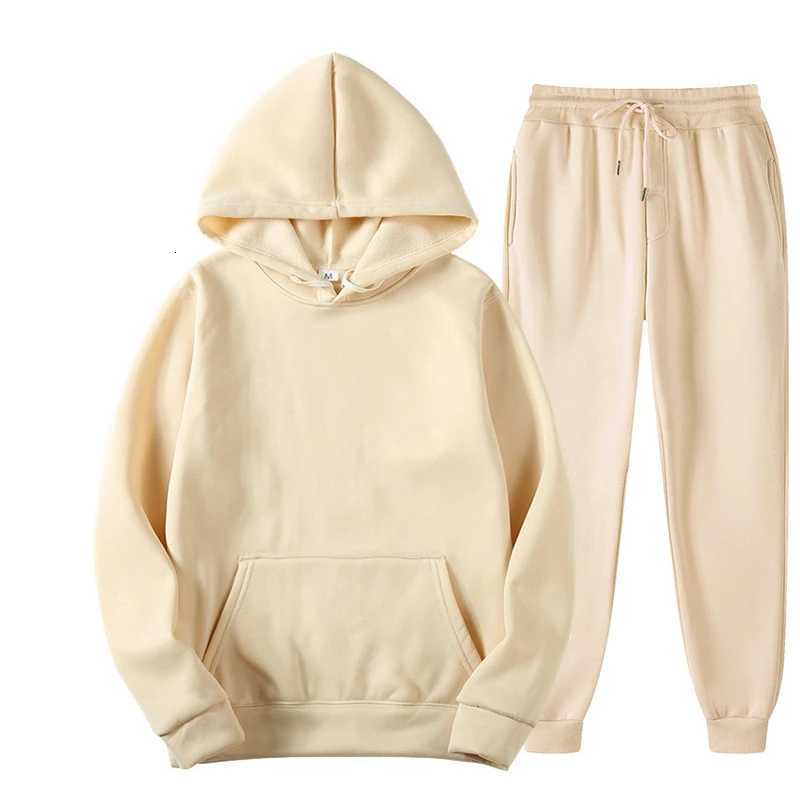 New Men Women Tracksuit Hoodies Casual Solid Color Thick Pullover and Long Pant 2-piece Set Men Autumn Fleece Jogger Sports Suit M251210