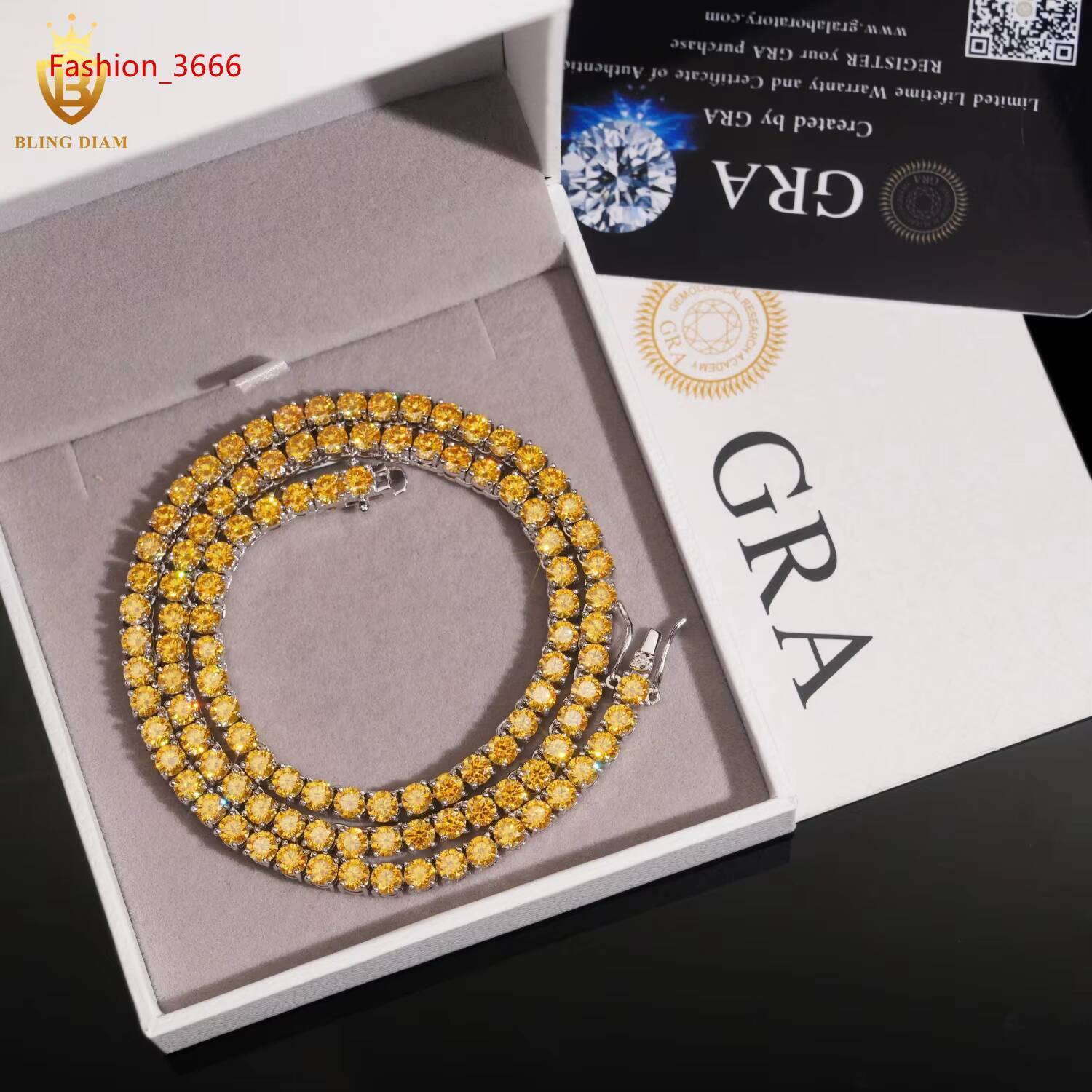 925 Sterling Silver 4mm Tennis Chain Yellow Gold VVS Moissanite Tennis Chain Pass Diamond Tester Moissanite Tennis Necklace GRA