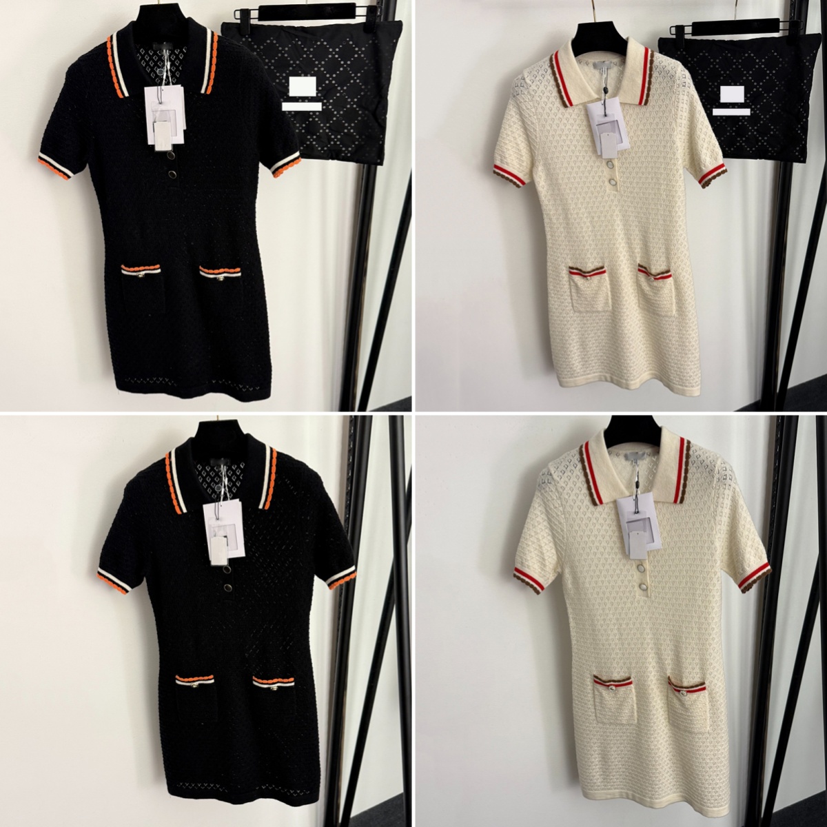 Luxury Hollow Dress Women Designer Charm Tops Dresses Lapel Neck Knitted Dresses Outdoor Casual Shirt Dress Clothing