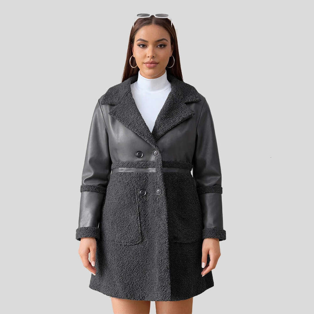 Mid Length Women S Leather Jacket Patchwork Vintage Reversible Fleece Lined Thickened Sheepskin Coat Luxury