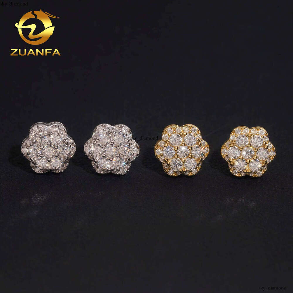 VVS Moissanite Fast Shipping Local Stock Icy Flower Cluster Hip Hop 925 Sterling Silver Heishi Earrings