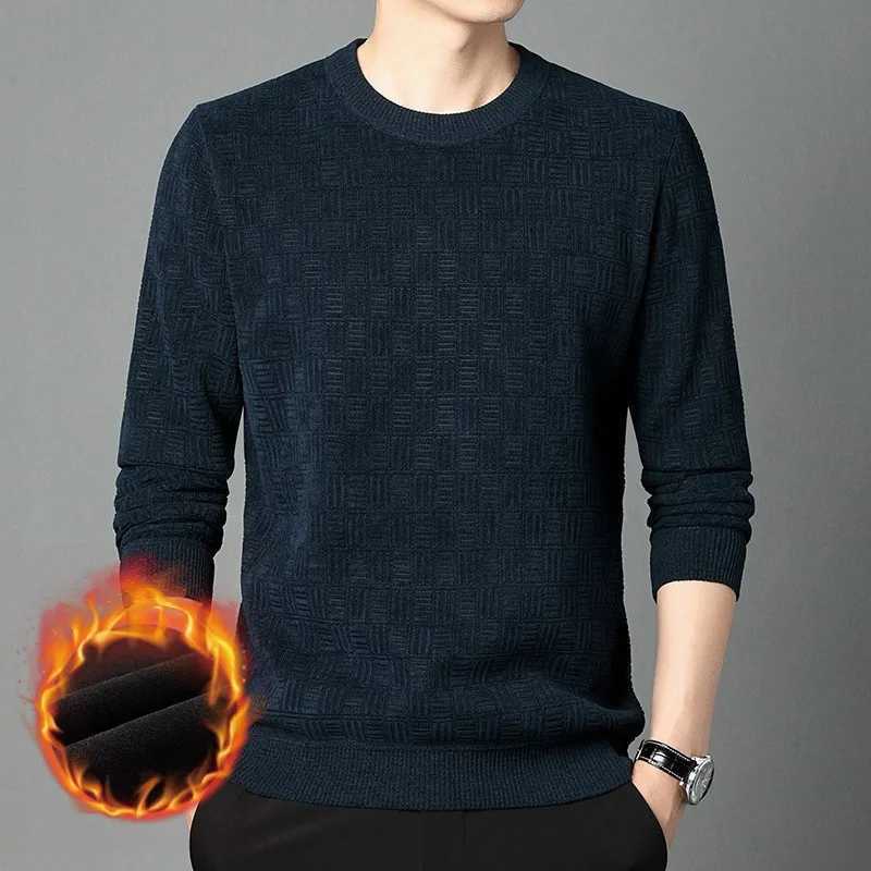 New Men Knitted Sweater Winter Warm Casual Fashion Round Neck Pullover Slim Fit Fleece Lined Soft Elastic Sweaters M To 4XLXJ251210