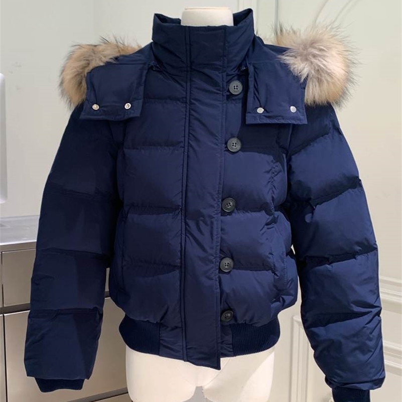 Autumn Winter Fur Hooded Jacket Women Outerwear Thick Dowon Cotton Padded Slim Short Parkas Female Cropped Puffer Bubble Coat251129ww