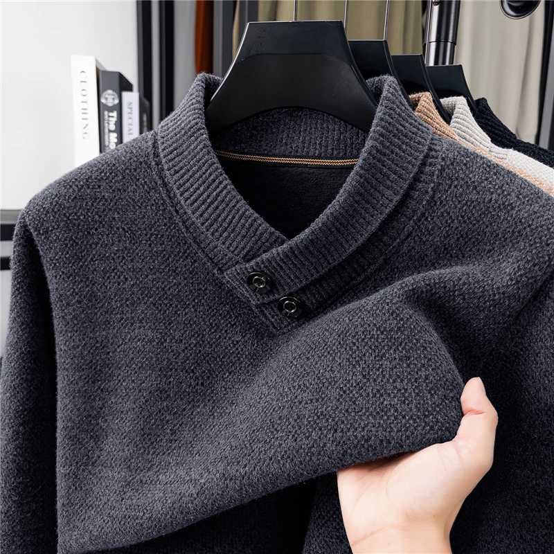Hot Selling Luxury Quality Mens Knitted Sweaters Plush Thickened Scarf Collar Pullover Winter Cold Resistant Interior MenswearXJ251210