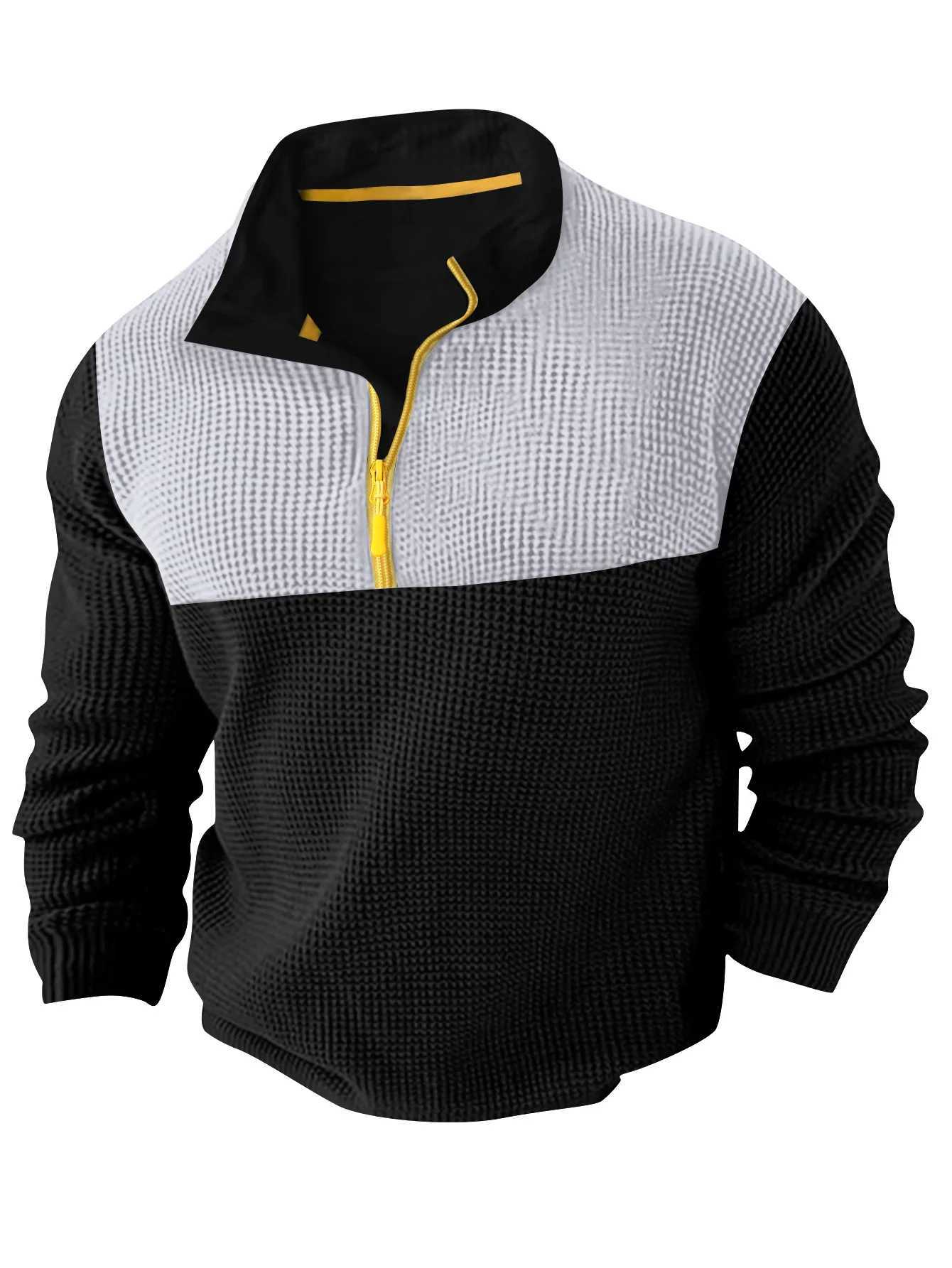 2025 New Patchwork Autumn winter fabric mens casual long sleeve solid color half zip stand collar T-shirt top mens pullover XJ251210