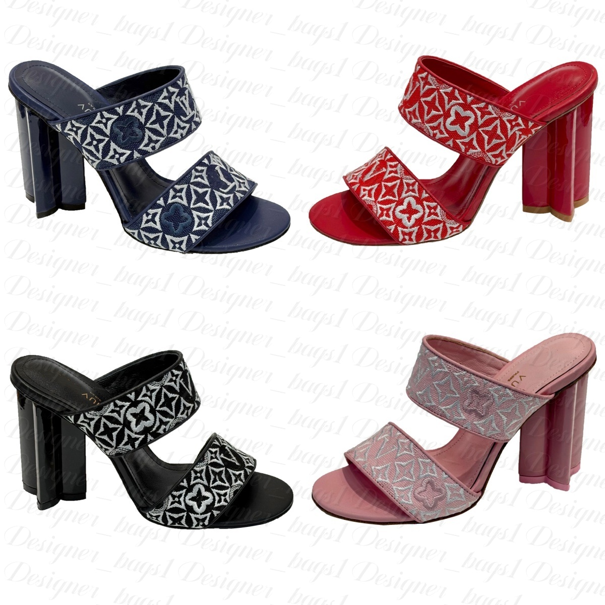 Womans Silhouette Mule High heel sandals Designer sandal Luxury slipper embroidery Chunky heels slide Beach Bridal wed pumps Sandalen prom Sexy dres