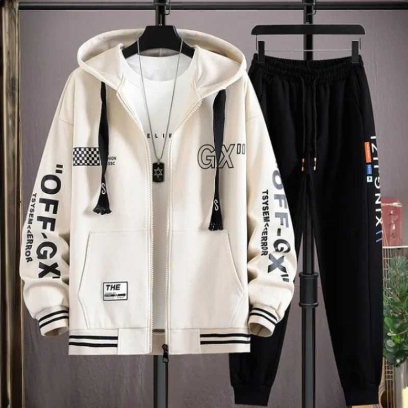 Hoodie Mens Set Spring and Autumn Two-piece Set Trendy Loose Clothing Hooded Jacket Cardigan M251210