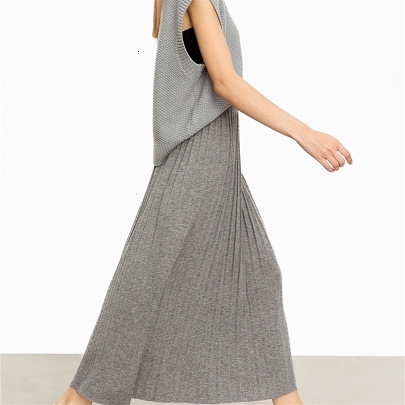 AMII Minimalist 2024 Pleated Skirt for Women Clothing Autumn Loose Elastic Waist Knitted Ankle-length A-line Skirts 12323091251129ww