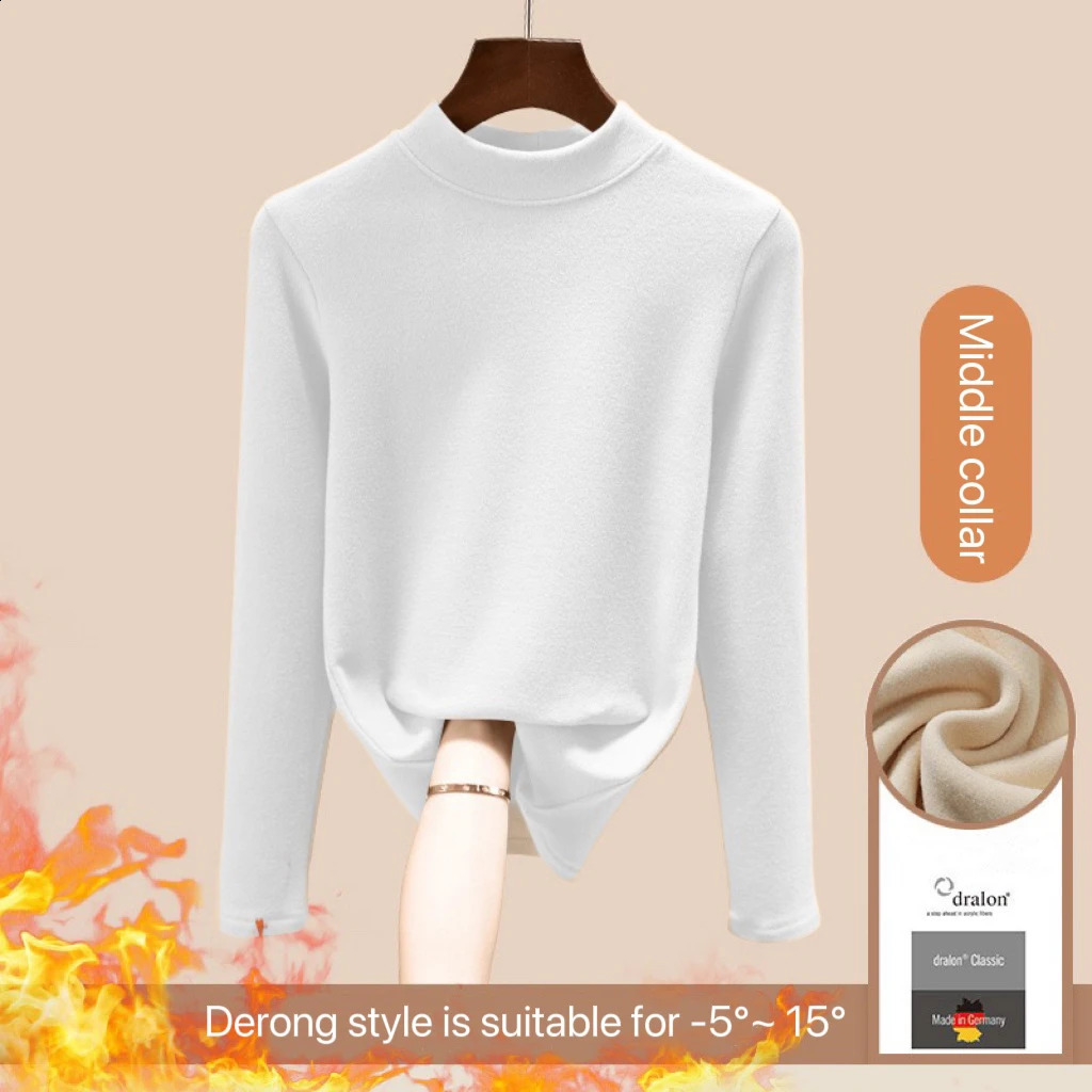 1pcs Women Autumn Winter Long-sleeved T-shirt Lady Thermal Underwear Thick Velvet Slim Fit Fashion Style Round-neck Top 251205