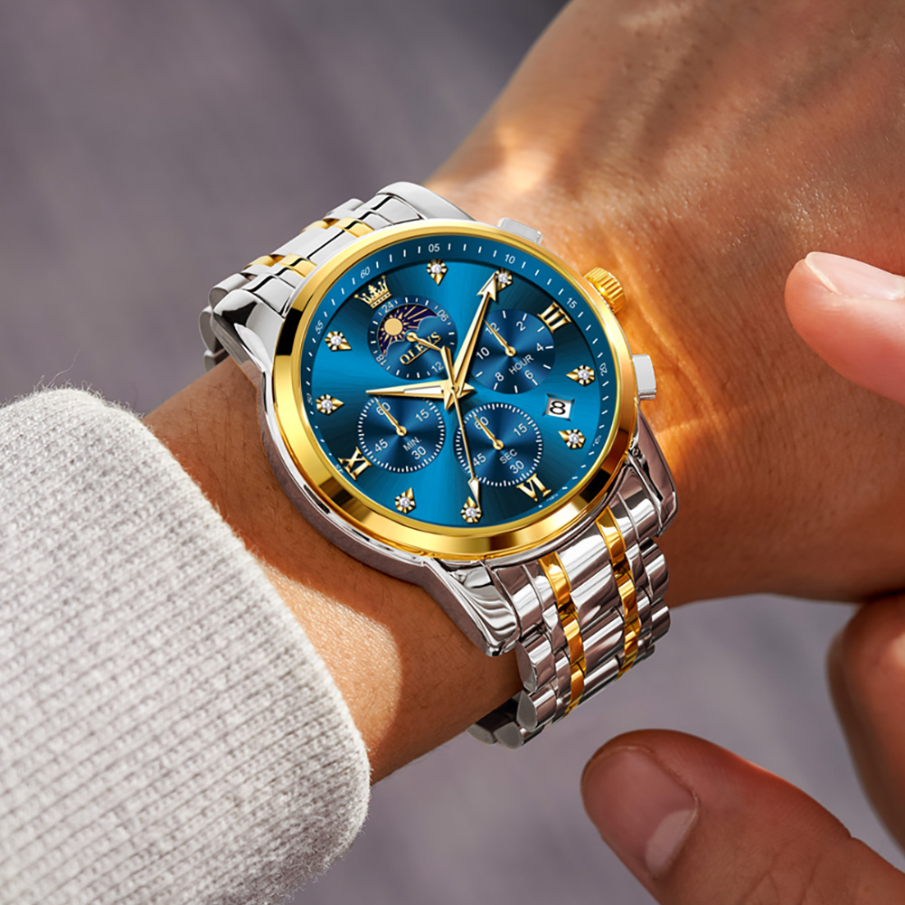 OLEVS Stainless Steel Quartz Watch with Date Luxury Minimalist Mens Watches Multi functional quartz Watches Chronograph watch for men