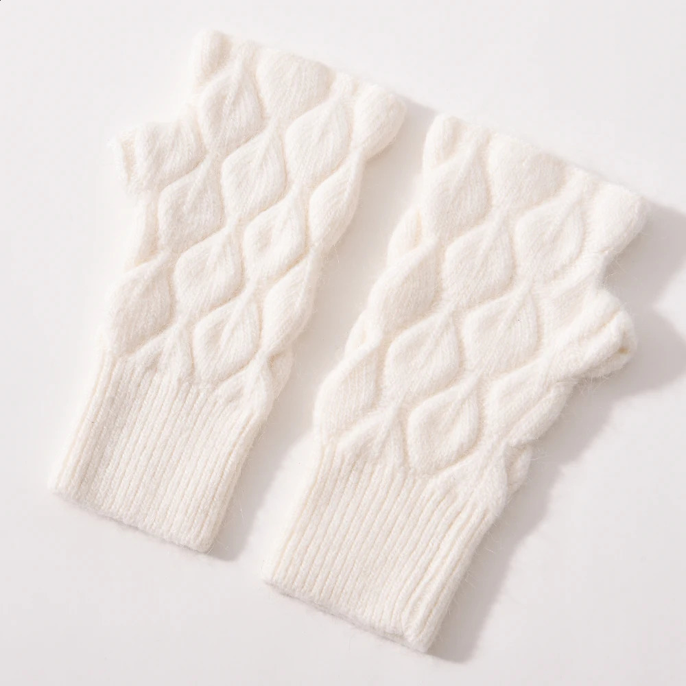 Luxyonuo Woolen Mittens Autumn Winter Warm Soft Half Fingers Gloves Unisex Cashmere Blend Knitted Mitten Fashion Soild Color 251209