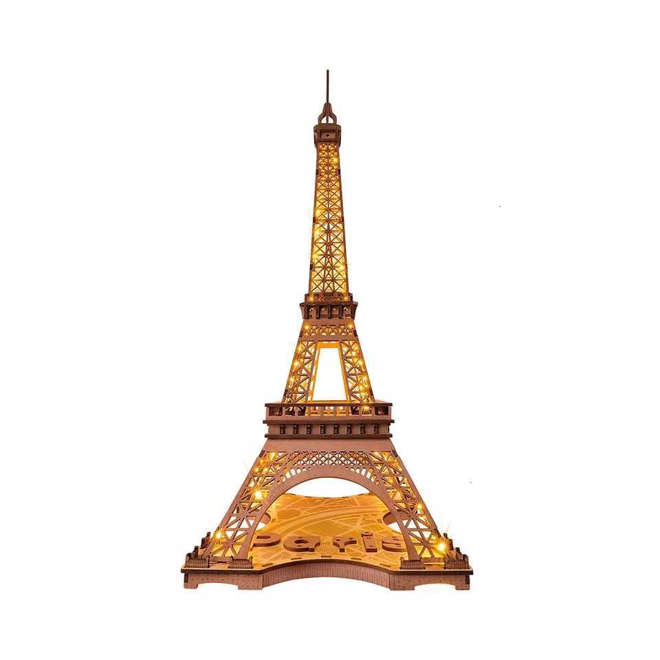 Robotime Rolife Night of the Eiffel Tower 3D Wooden Puzzle for Teens Adult Miniature Views of Famous Buildings Toys Decoration K260311-image-1097061911