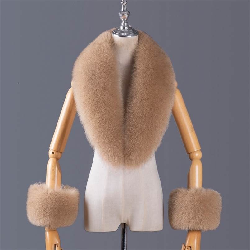 2025 Winter Women Real Fox Fur Collar Fox Fur Scarves for Coat Neck Warm Real Fox Fur Collar and Cuffs Set251209ww