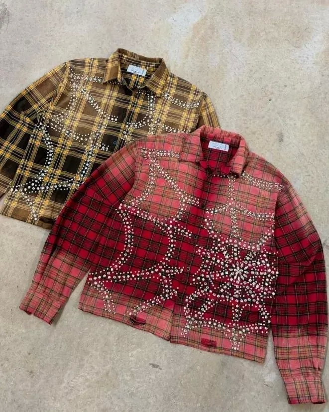 Mens Jackets Letter Print American Y2k Design Trend Casual Loose Sports Couple Fashion Hip-hop Lapel Top Early Retro Plaid Long Sleeved