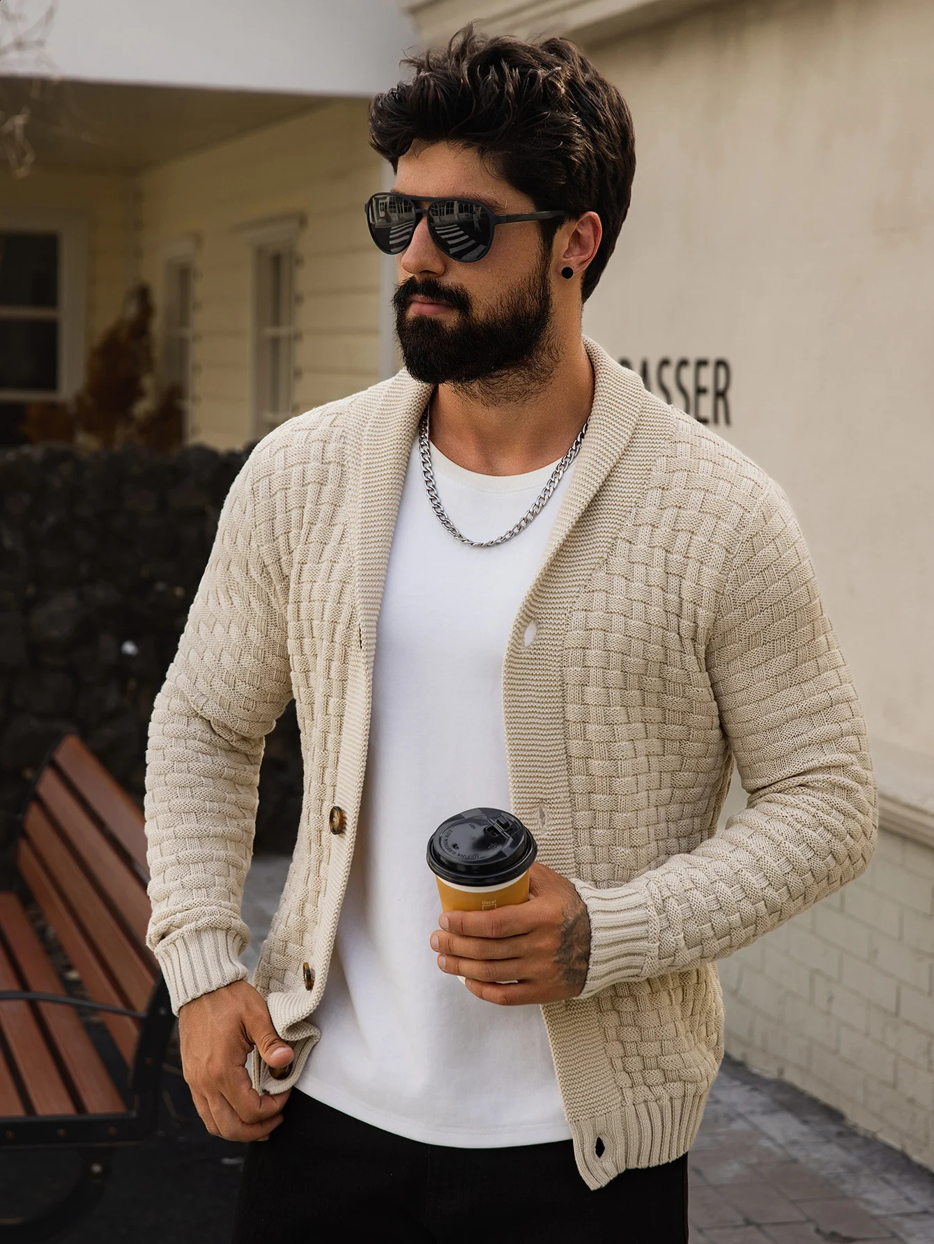 Mens Autumn Winter Cardigan Sweaters Warm Knitted Open Front Long Sleeve VNeck Pullover in Solid Color for Men 251129