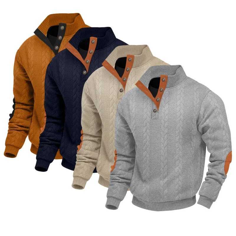 Mens Casual Knitted Jacquard Sweaters Autumn Button Stand up Long-sleeved Pullover Half Turtleneck Sports SweatershirtXJ251210