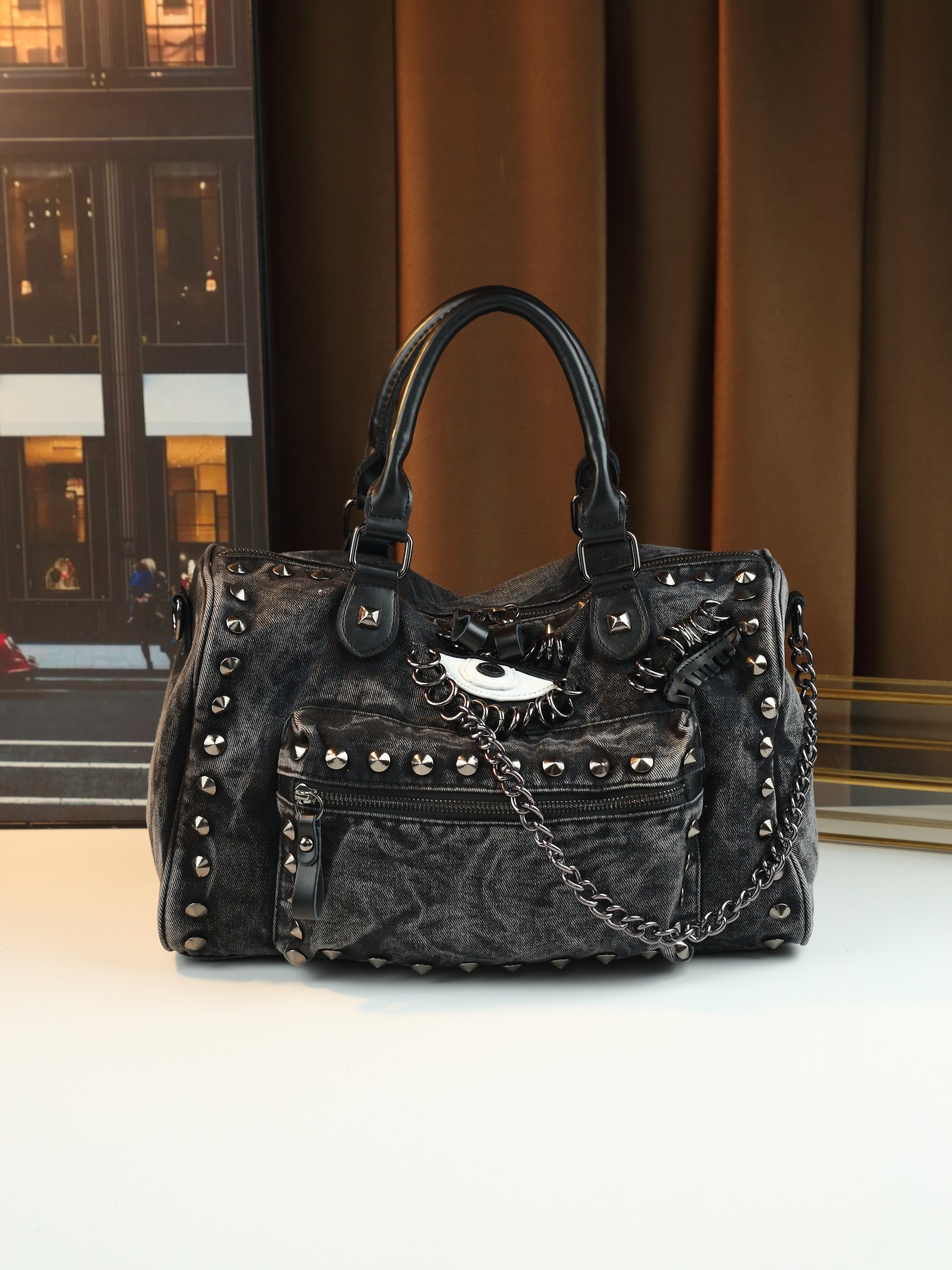 Borsa da donna di design con grande capacità, strato superiore Fiore Borsa a tracolla singola colorata a contrasto Zaino in denim Borsa a tracolla c
