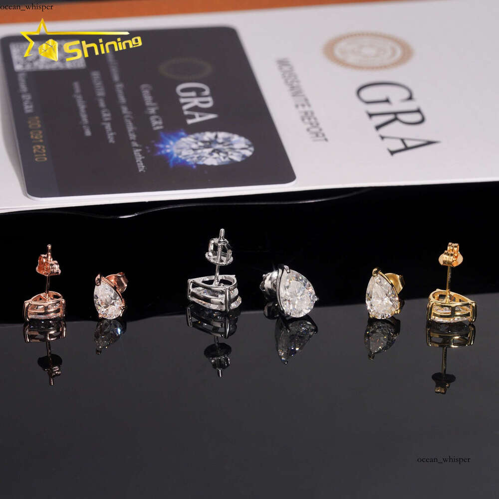 Bulk Stock GRA Certificate Passed VVS Moissanite Tester Wholesale Price Pear Silicon Stone Ice Out 925 Silver Earrings Screw Back