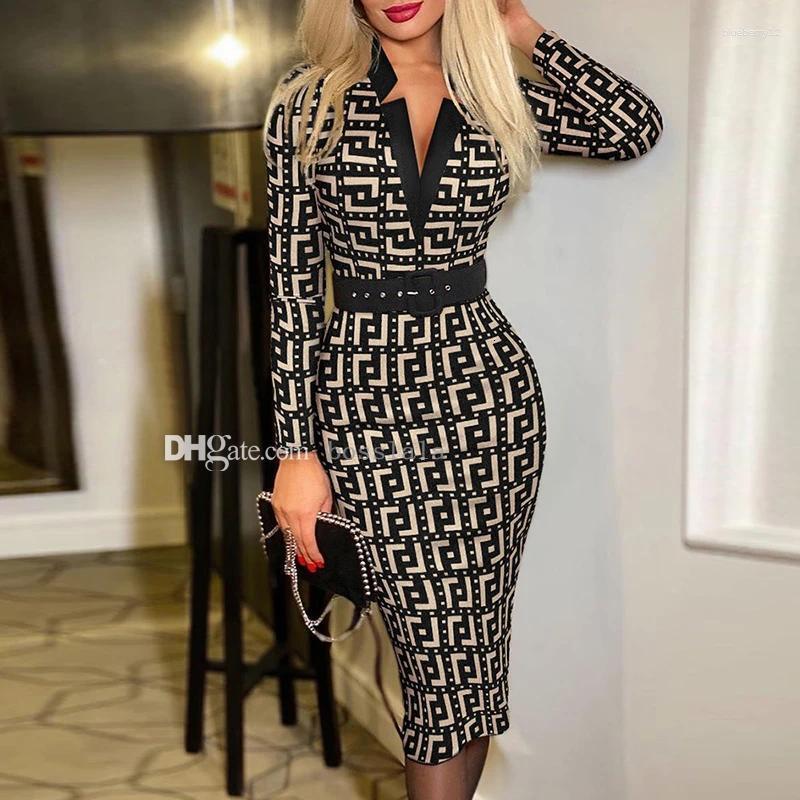 Casual Dresses Womens Plus Size 3xl Sexy Deep V-Neck Backless Solid Bodycon Dress Spring Summer Long Sleeve Skirts With A Belt