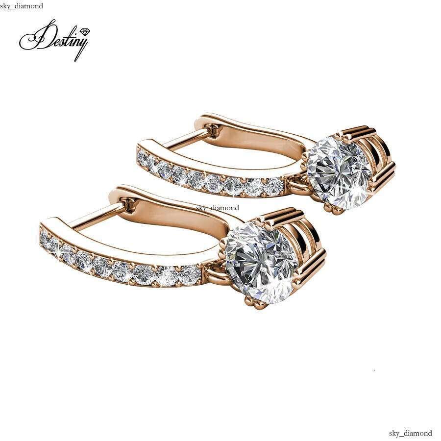 VVS Moissanite Fashion Circle Earrings with Crystals Silver 925 Jewelry Daisini Hypoallergenic Women's Accessories