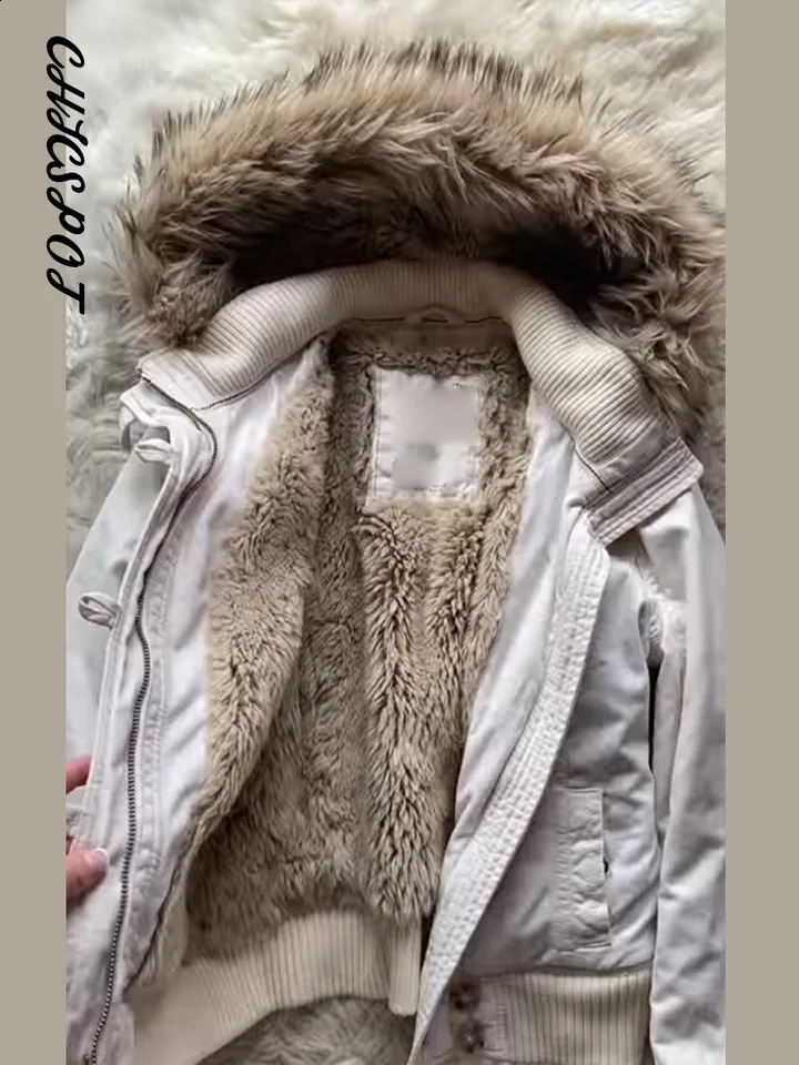 Fleece-lined Hooded Faux Fur Spliced Slim Bomber Jacket Women Fashion Long Sleeve Zipper Autumn Winter Coats Chic Lady Outerwear 251209