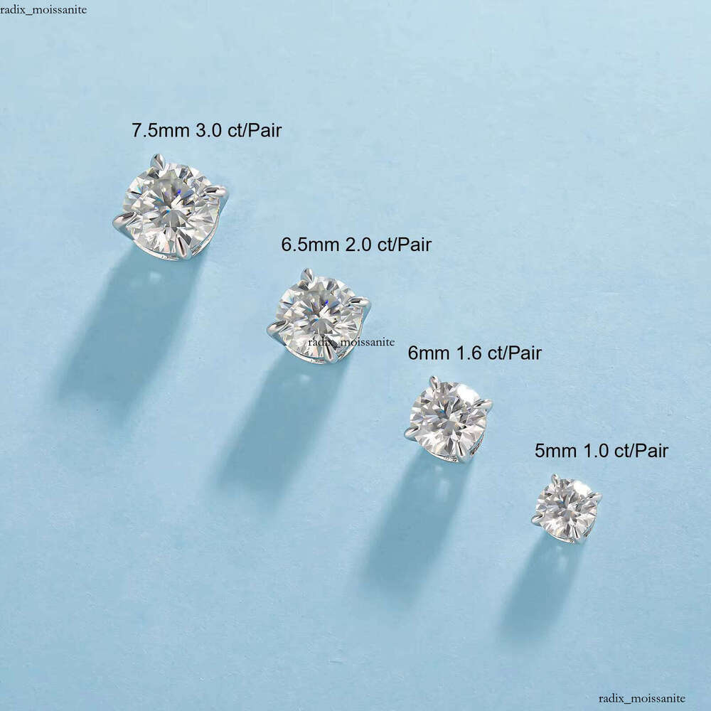 Through GRA VVS1 0.5ct 0.6ct 0.8ct 1.0ct 925 Sterling Silver VVS Moissanite Men's Moissanite Women's Wedding Stud Earrings