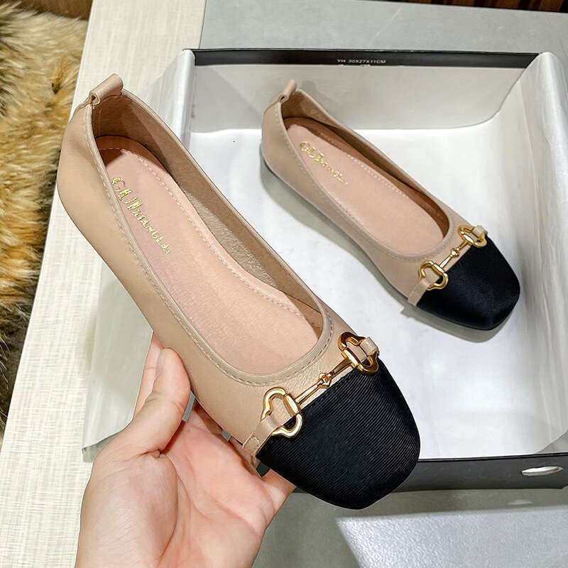 Vintage Genuine Leather Loafers for Women Summer Flat niche free shipoing designer Spring Autumn Color Block Single Soft Sole Granny Plus Size Shoes