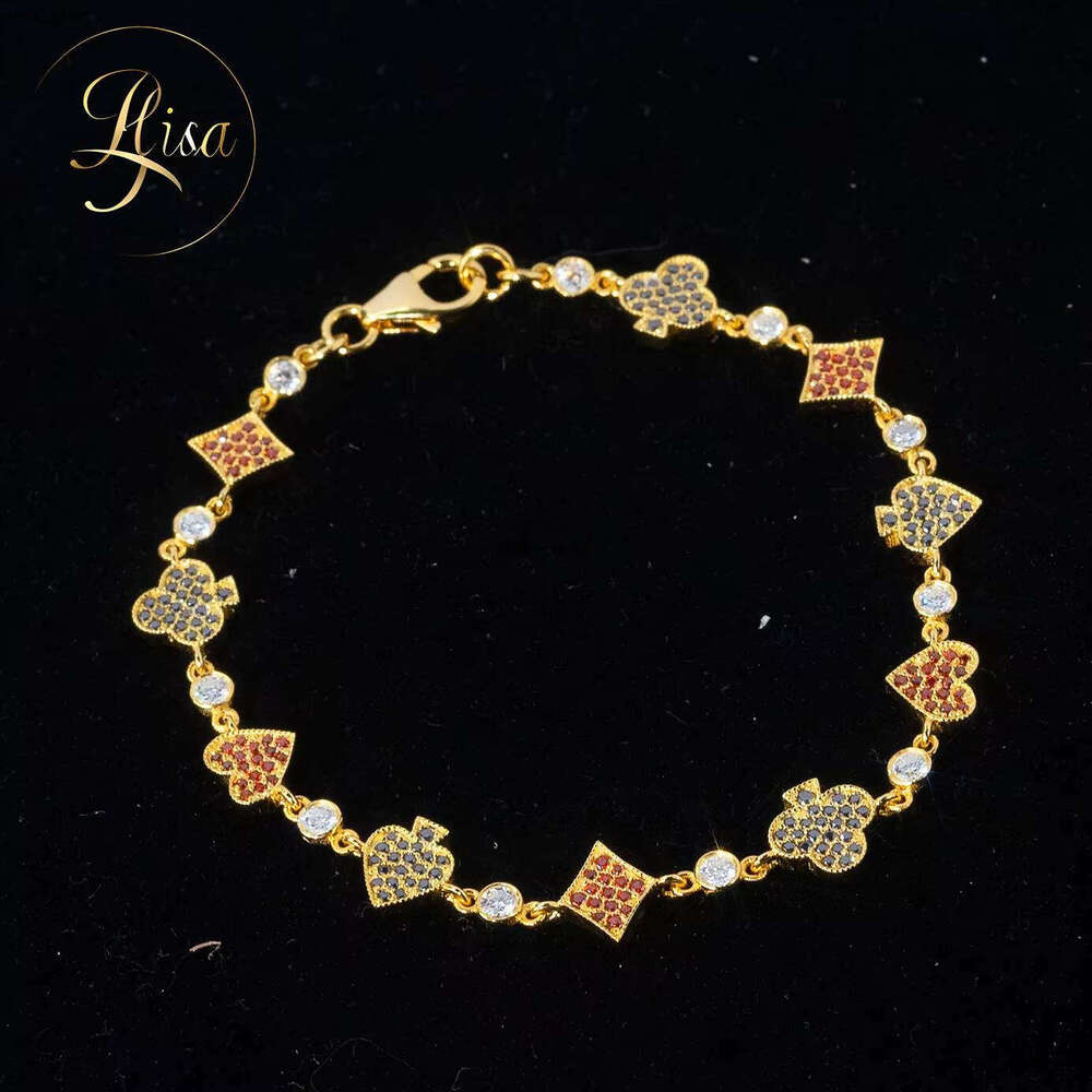 IGI Certified Vvs Lab-Grown VVS Moissanite Poker Card Colorful Border Bracelet Trendy Gold 925 Silver Chain Boutique Women's Jewelry