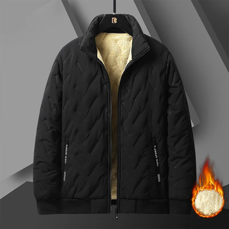 2025 Mens Plus Size Jacket Wool Stand Collar Winter Windproof Warm Outdoor Cottonpadded With Velvet 251129
