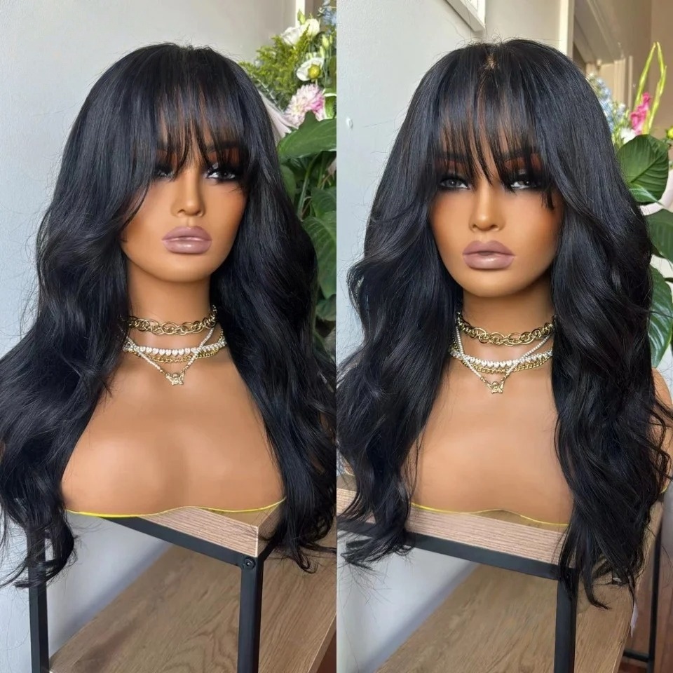 Perruques de cheveux humains ondulés noirs avec frange sans colle 13x4 13x6 HD perruque frontale en dentelle naturelle ondulée 360 pré-épilée par