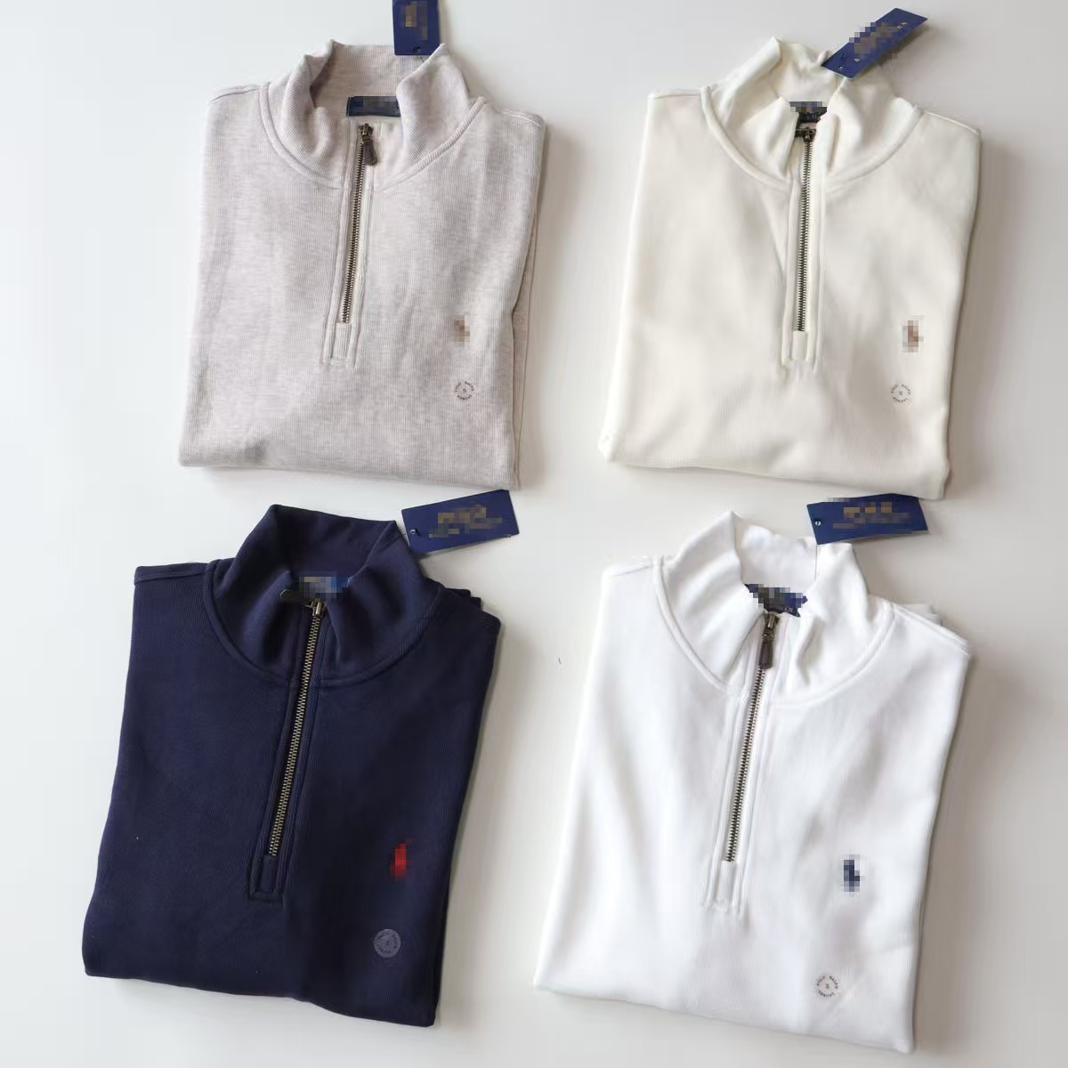 Men's Designer Quarter Zip Polo Sweater Premium Wool Knit Pullover Half Zipper Luxury Casual Autumn Warm Soft Ribbed Cuff Jumper