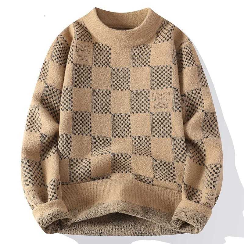 New Checkered Knitted Sweater American 2024 Trendy Mens Tops Classic Autumn Knitted Hoodie Fashionable Slimming HarajukuXJ251210