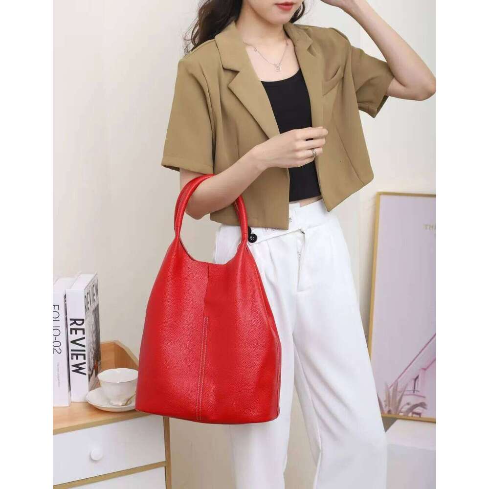 Genuine Grade Leather Women Commuter Ladies Soft Cowhide Tote Shoulder Handbag Large Female Bucket Bag Luxury Designer Bags b4 bc