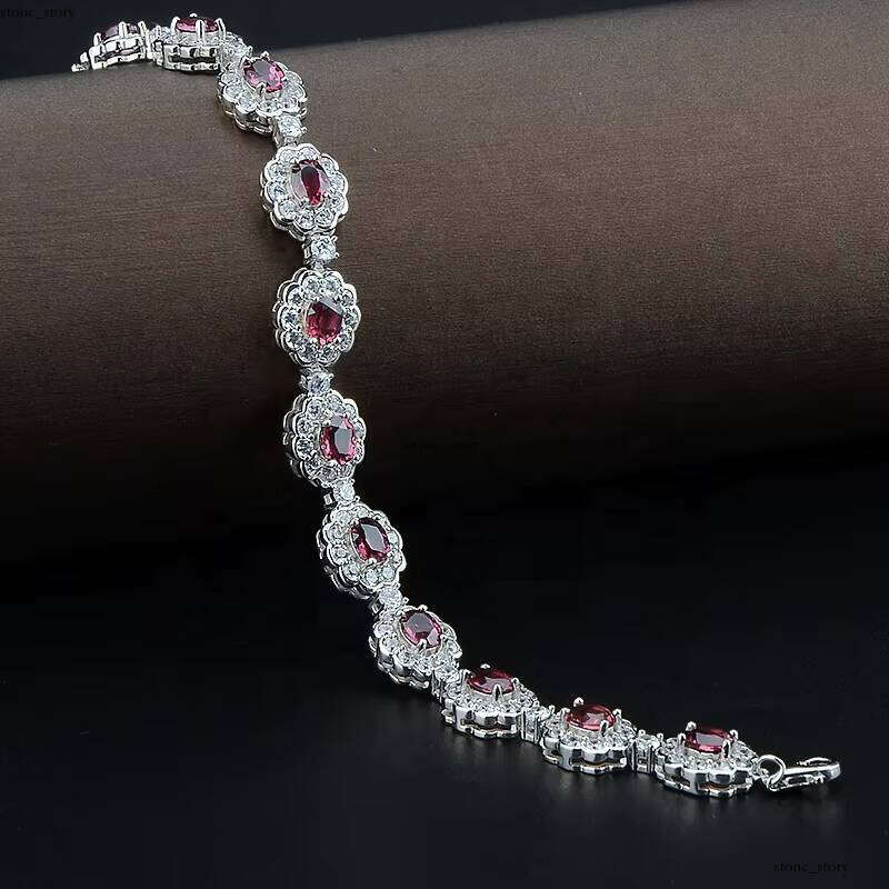 Custom Luxury 925 Silver Cubic VVS Moissanite Fashion Ruby Tennis Women's Valentine's Day Gift Flower Bracelet