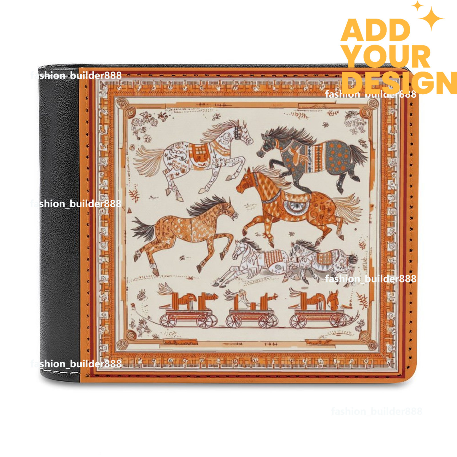 Custom Designer H Top Grain Leather Wallet Luxury Horse Pattern for Men Extra Capacity Bifold Wallet Ultra Strong Stitching Slim Billfold with 7 Car