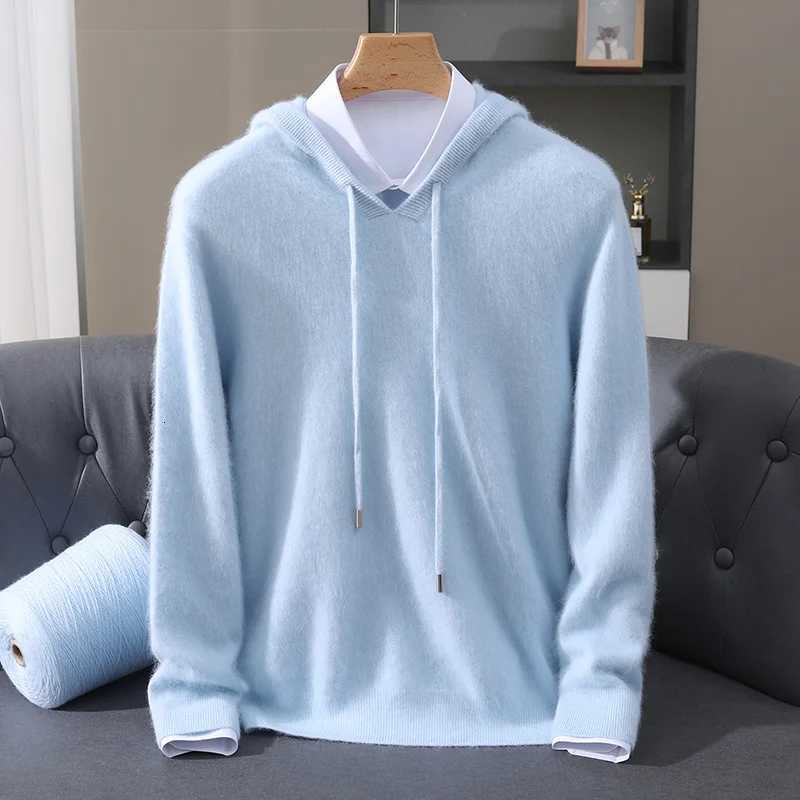 Mens Clothing 100 Pure Mink Cashmere Knitted Sweater Casual And Loose Large-Sized Hooded Pullover Autumn Winter New ProductsXJ251210