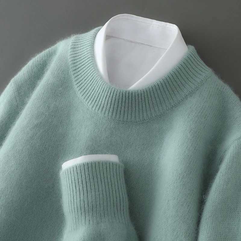 Mens 100 Pure Mink Cashmere Thickened Knit Sweater Winter Warm Semi-Turtleneck Pullover Casual Long Sleeve Mens ClothingXJ251210