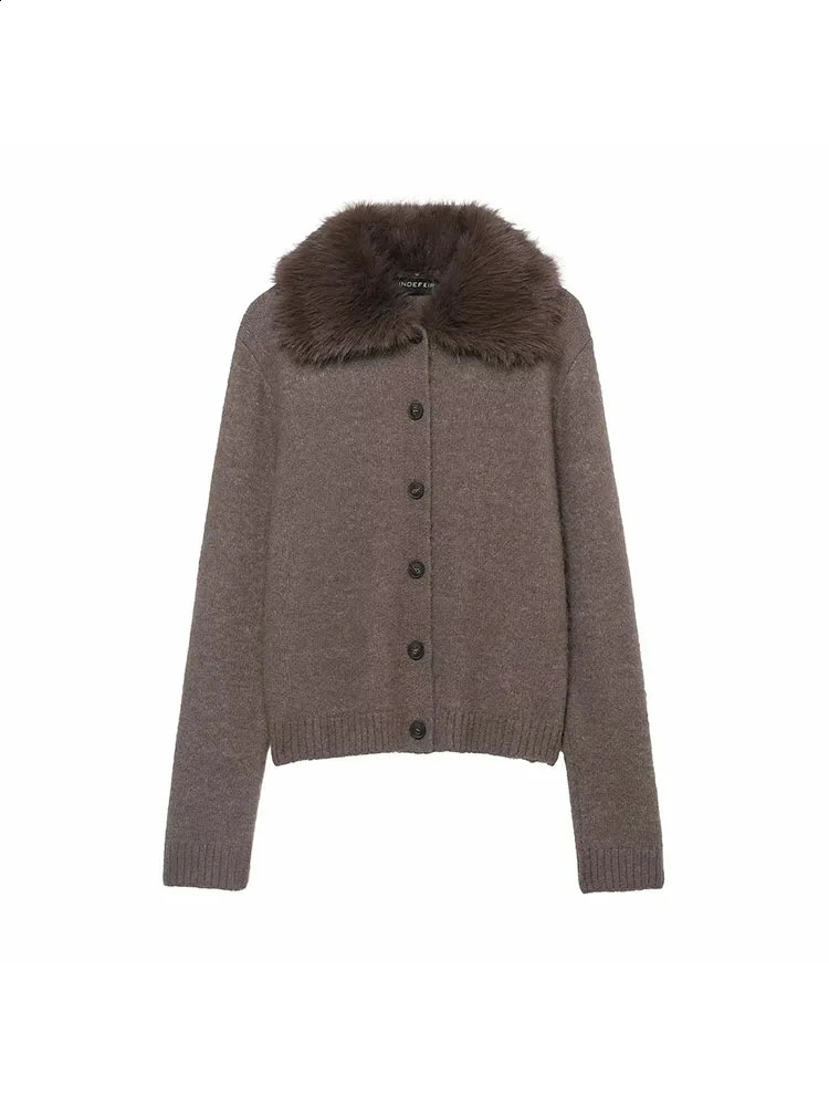 Women Autumn Winter Fashion Fall Vintage Patchwork Faux Fur Lapel Elegant Sweaters Single Breasted Knitwear Female Cardigans 251209