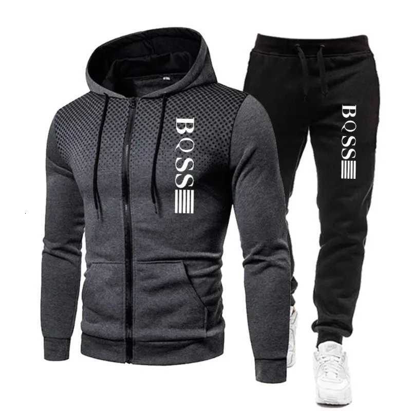 Fashion Print Tracksuit for Men Zipper Hooded Sweatshirt and Sweatpants Two Pieces Suits Male Casual Fitness Jogging Sports Sets M251210
