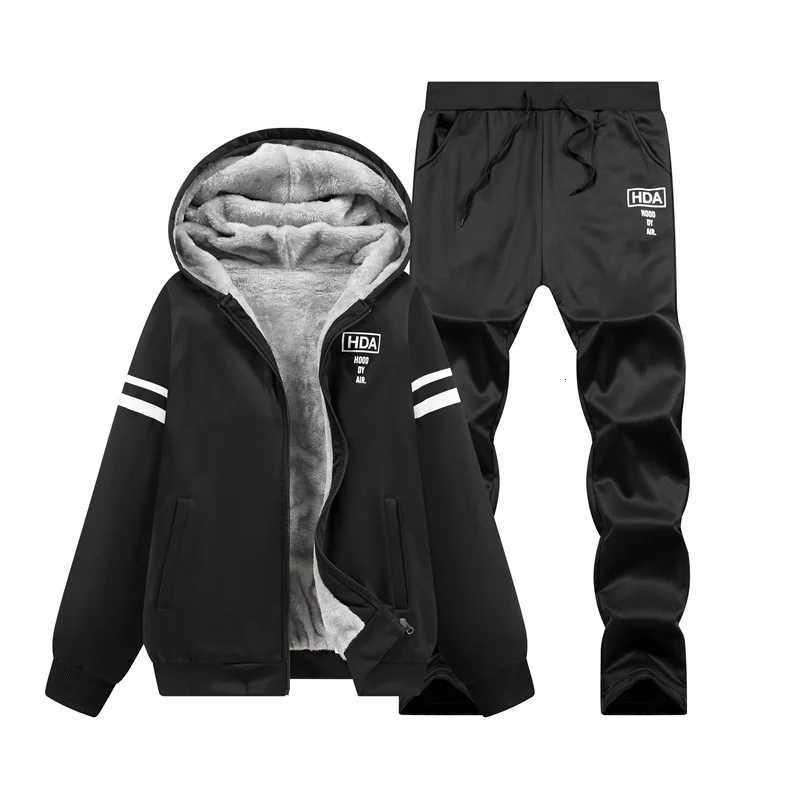 Winter Men Set Casual Warm Thick Hooded JacketPants 2PC Sets Men Inner Fleece Hoodies Zipper Tracksuit Male Sports Suit Outwear M251210