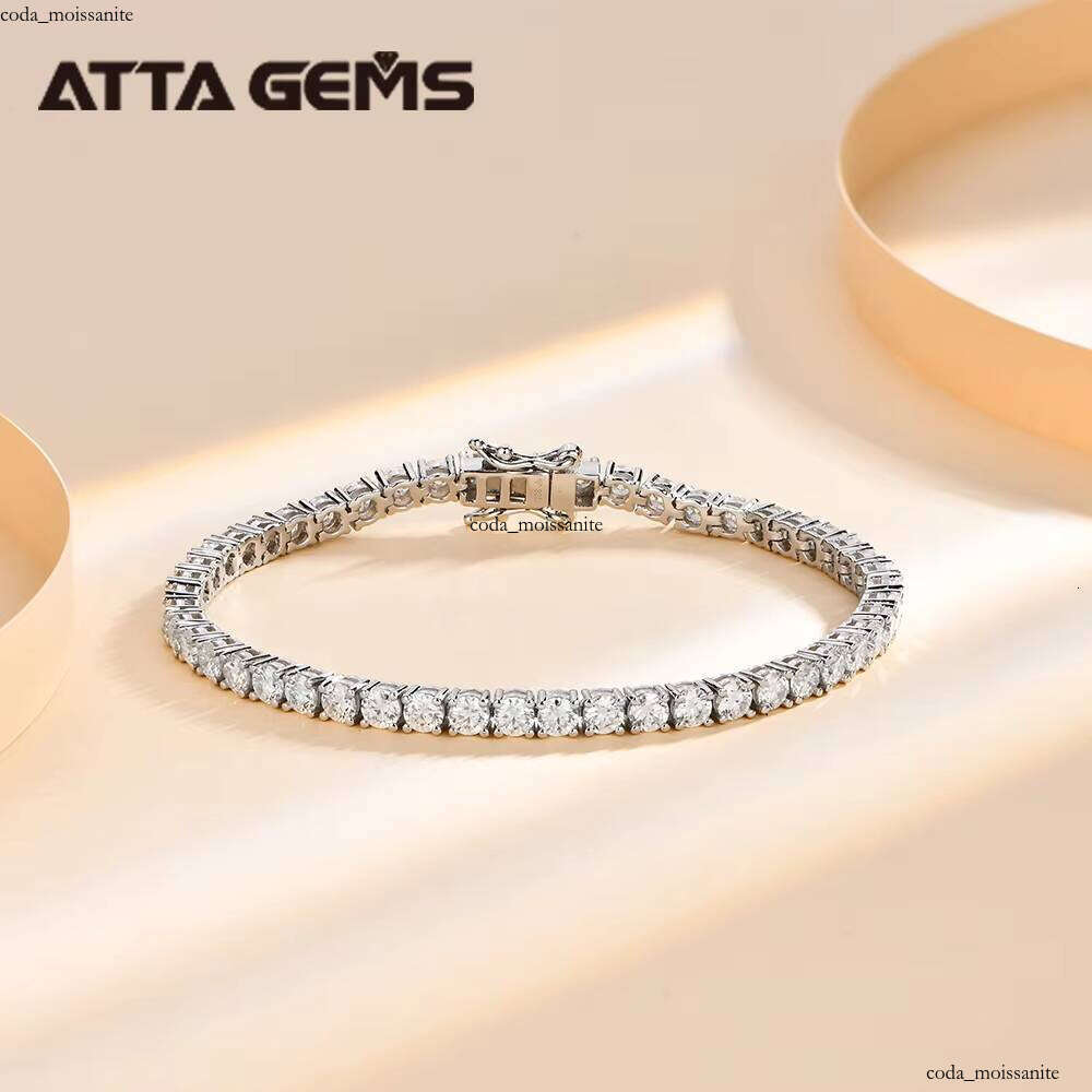 ATTAGEMS 3.0mm D Color Pass VVS Moissanite Tester GRC Round Cut White Gold Plated 925 Silver Carbon Silicon Stone Women's Tennis Bracelet