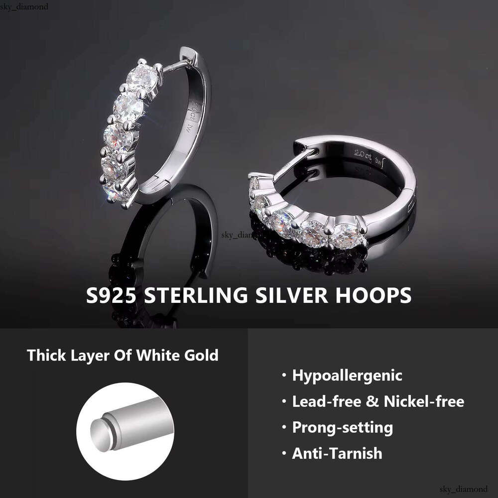 2.0ct Colorful VVS1 Brilliant Round Cut Silicon Stone Lab Grown VVS Moissanite 925 Sterling Silver Huggie Earrings for Women