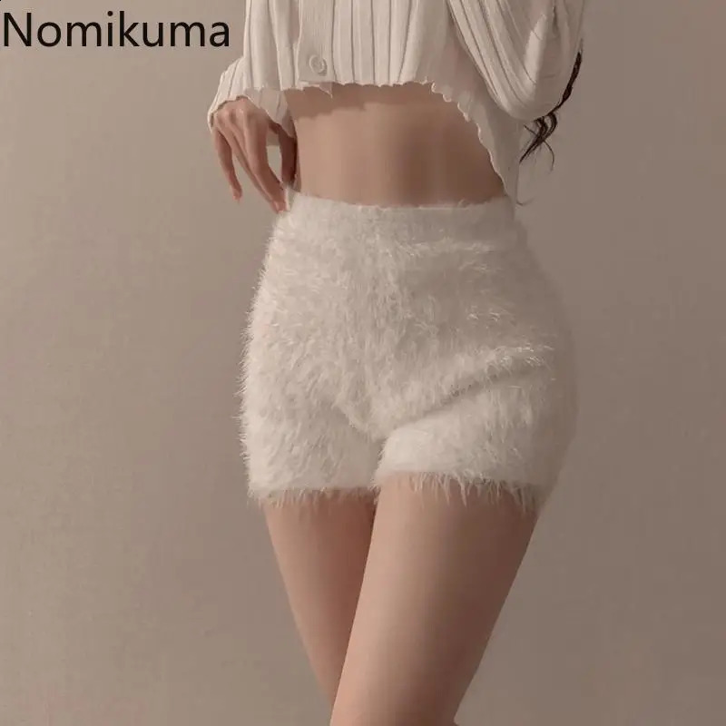 Korean Pantalones Cortos De Mujer Knitted Shorts for Women Fashion Furry High Waist Casual Summer Y2k Pants 2025 Bottoms251210